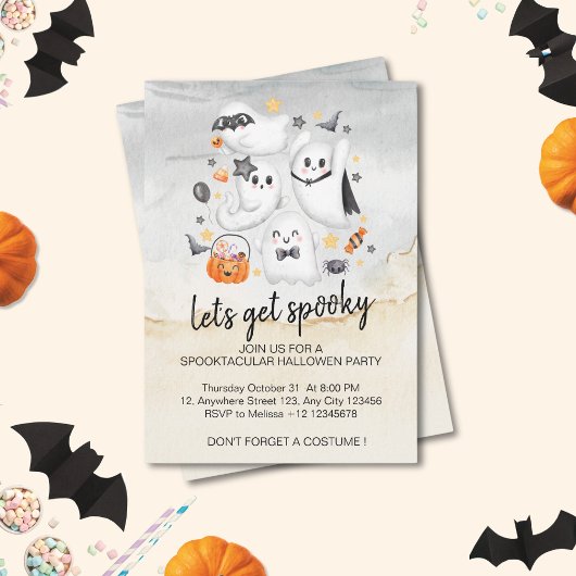 Invitation Joli Costume Fantôme Citrouille Halloween Ensorcel