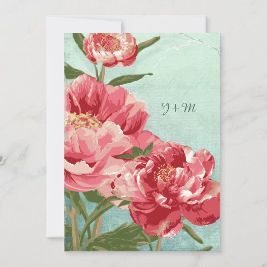 Invitation Joli Couples Fleurs Rétro Douche Chintz Peonies (Dos)