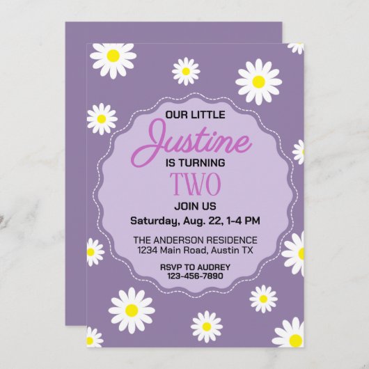 Invitation Joli Daisy Imprimer Anniversaire (Devant / Derrière)