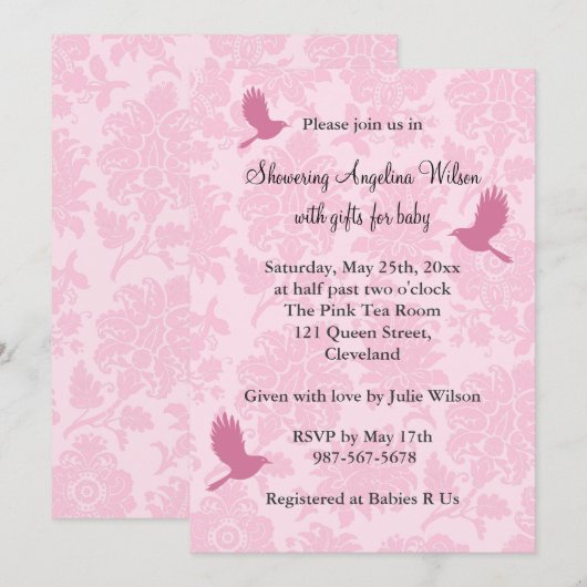 Invitation Joli Damask Rose (Devant / Derrière)