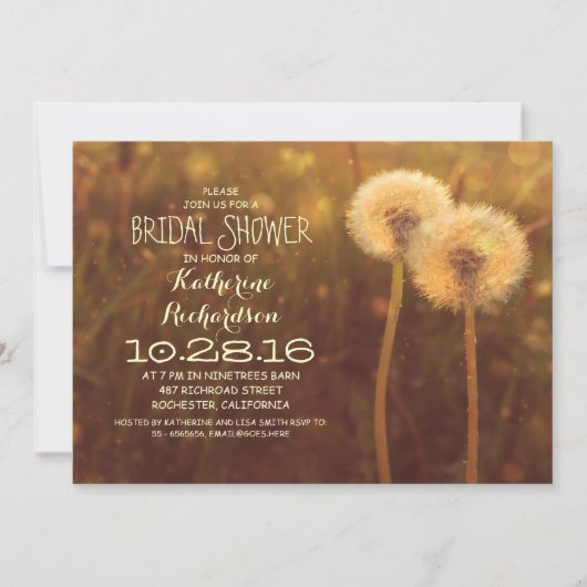 Invitation joli dandelion fleurs rustique douche nuptiale (Devant)