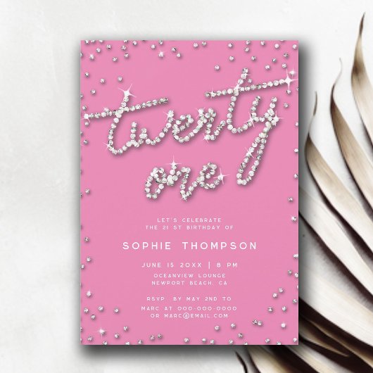 Invitation Joli dans les Rhinestones Roses Élégant 21e annive