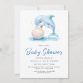 Invitation Joli dauphin Dusty bleu Baby shower jouant (Devant)