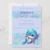 Invitation Joli dauphin Iridescente 1er anniversaire (Devant)