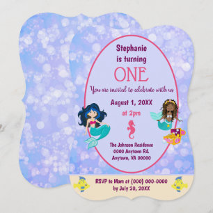 Invitation Joli design de bokeh de sirène pour un premier ann