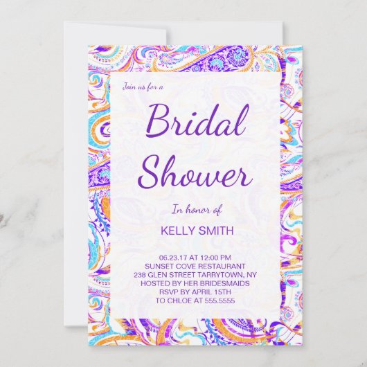 Invitation Joli design paisley coloré blanc (Devant)