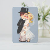 Invitation Joli dessin animé couple mariage (Debout devant)