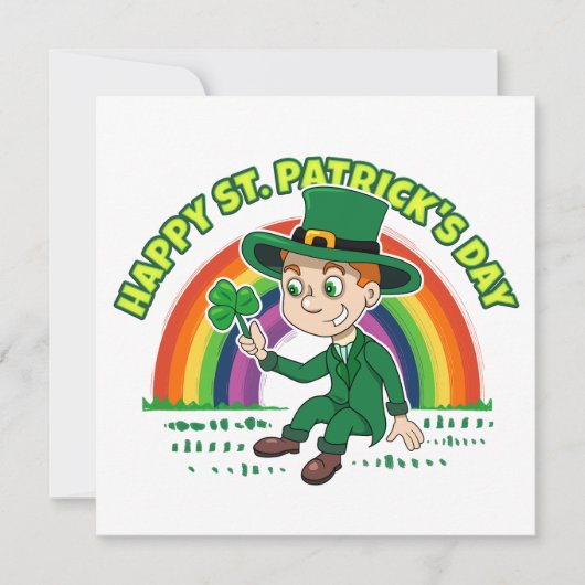 Invitation Joli dessin animé leprechaun avec shamrock et arc- (Devant)