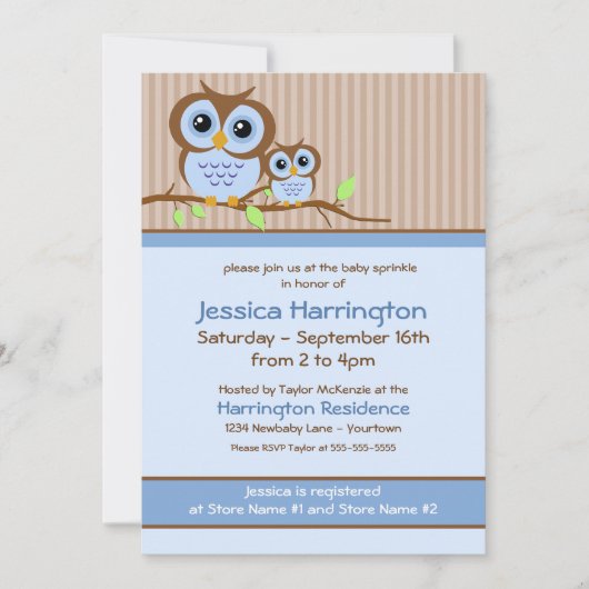 Invitation Joli dessin Chouette Bleue Baby Sprinkle Invitatio (Devant)
