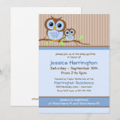 Invitation Joli dessin Chouette Bleue Baby Sprinkle Invitatio (Devant / Derrière)