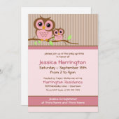 Invitation Joli dessin Chouette rose Bébé Saupoudrer Invitati (Devant / Derrière)