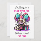 Invitation Joli Dessin Ferret Fête d'Anniversaire (Devant)
