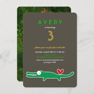 Invitation Joli dessin vert Alligator Enfant's Birthday Photo