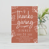 Invitation Joli dîner de Thanksgiving rustique Script Feuille (Debout devant)