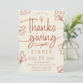 Invitation Joli Dîner Rustique Thanksgiving Script Feuilles d (Debout devant)