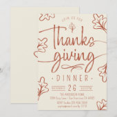 Invitation Joli Dîner Rustique Thanksgiving Script Feuilles d (Devant / Derrière)