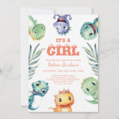 Invitation Joli Dinosaure C'est une Fille Baby Shower (Devant)