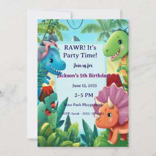 Invitation Joli dinosaure de dessin animé "RAWR ! C'est l'heu