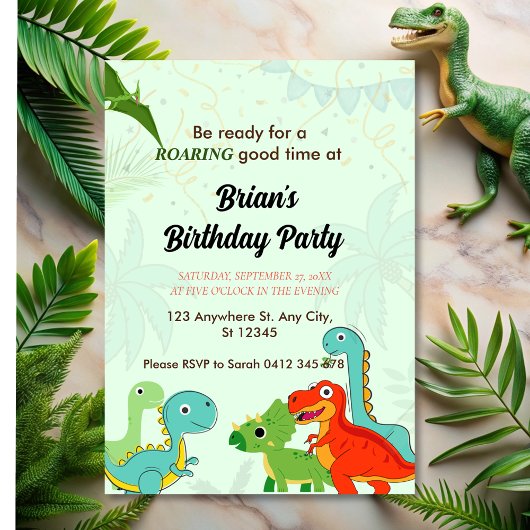 Invitation joli dinosaure de jungle garçon anniversaire