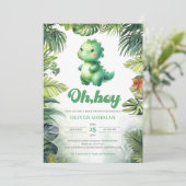 Invitation Joli dinosaure Oh garçon baby shower de verdure tr (Debout devant)