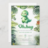 Invitation Joli dinosaure Oh garçon baby shower de verdure tr (Devant / Derrière)