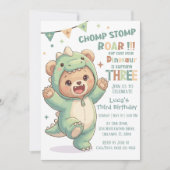 Invitation Joli Dinosaure Ours en Peluche | Troisième Anniver (Devant)
