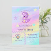 Invitation Joli Dinosaure violet Arc-en-ciel Baby shower Invi (Debout devant)