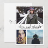 Invitation Joli diplômé amour et remerciements Script Trois P (Devant / Derrière)