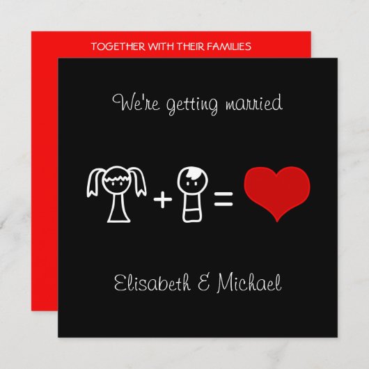 Invitation Joli doodé moderne marié marié noir mariage (Devant / Derrière)