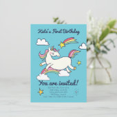 Invitation Joli Doodle Anniversaire Rainbow Unicorn et étoile (Debout devant)