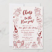 Invitation Joli doodle de la fête du réveillon du Nouvel An (Devant)