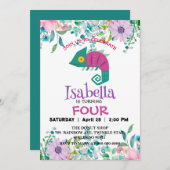 Invitation Joli dragon jungle Animaux Anniversaire Fleurs enf (Devant / Derrière)