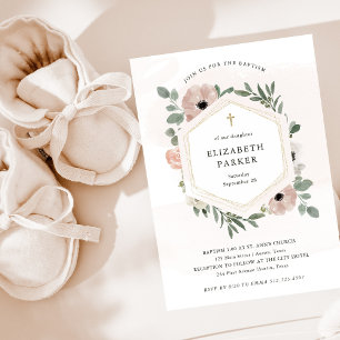 Invitation Joli Dusty Peach Flowers et Baptême de verdure