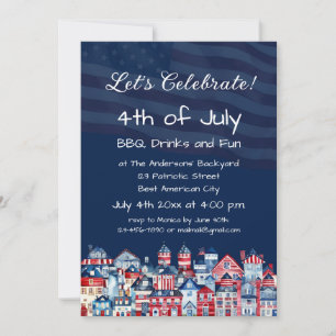 Invitation Joli Élégant 4 juillet Famille BBQ Party Bleu