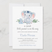 Invitation Joli éléphant Blue Floral Boy Baby shower (Devant)