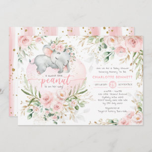 Invitation Joli Eléphant Blush Pink Gold Baby shower Floral