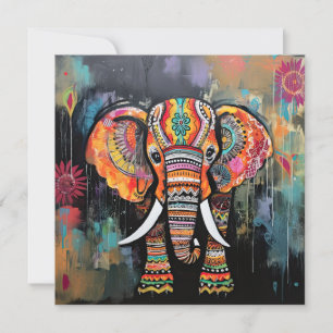 Invitation Joli éléphant coloré Funky Mélange Média Animal