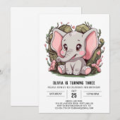 Invitation Joli Eléphant coloré numérique Anniversaire (Devant / Derrière)