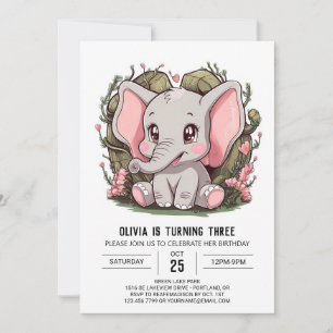 Invitation Joli Eléphant coloré numérique Anniversaire