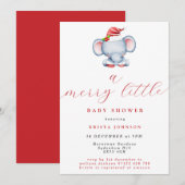 Invitation Joli éléphant de Noël Joyeux petit Baby shower (Devant / Derrière)