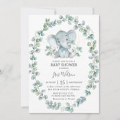 Invitation Joli éléphant Eucalyptus Baby shower vert garçon (Devant)