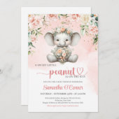 Invitation Joli éléphant fille avec bouquet de fleurs rousses (Devant / Derrière)