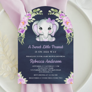 Invitation Joli éléphant floral violet arche bébé marin showe