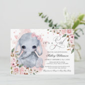 Invitation Joli Eléphant Rose Rose Baby shower fille (Debout devant)