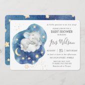 Invitation Joli Eléphant Sleepy Twinkle Star Baby shower garç (Devant / Derrière)