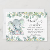 Invitation Joli Eléphant Vert Eucalyptus Anniversaire (Devant)