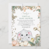Invitation Joli Eléphants Foliage Sage Baby shower virtuel (Devant)