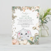 Invitation Joli Eléphants Foliage Sage Baby shower virtuel (Debout devant)