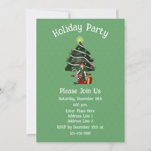 Invitation Joli Elf Tree présent Noël (Devant)
