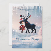 Invitation Joli elfe de Noël et rennes foncés. (Devant)
